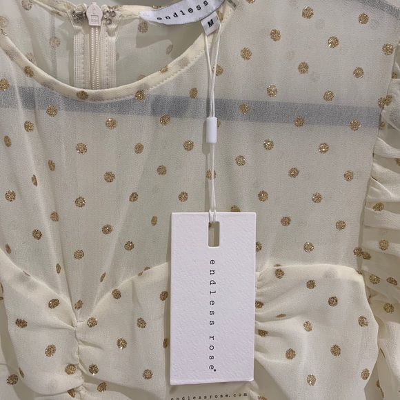 NWT Ruched Polka Dot Dress Medium Ivory - Picture 3 of 6